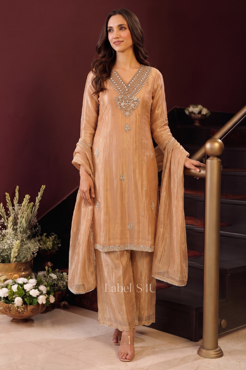 Elite Peach Tissue Palazzo Set
