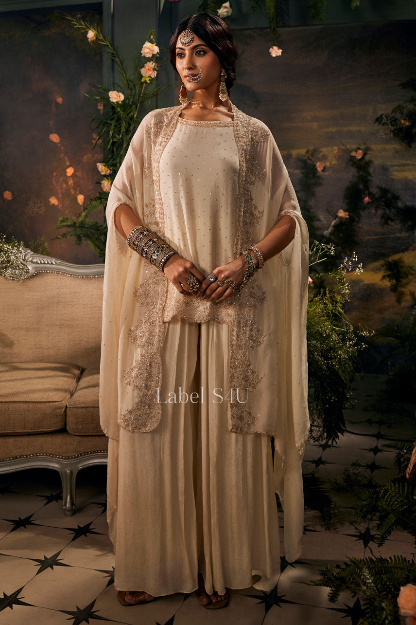 Ivory Embellished-Palazzo Set