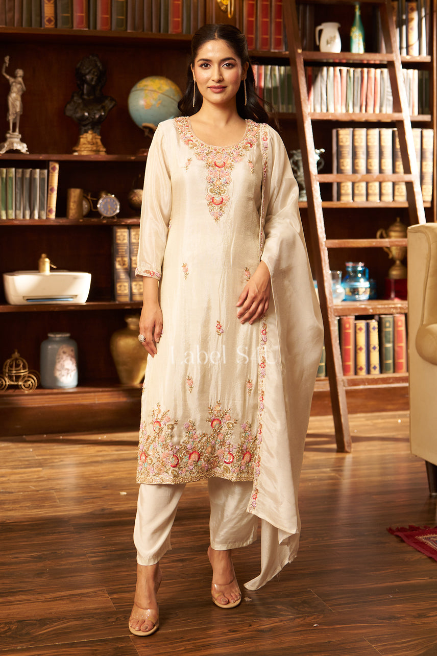 Cream Handwork Tissue-Suit Set