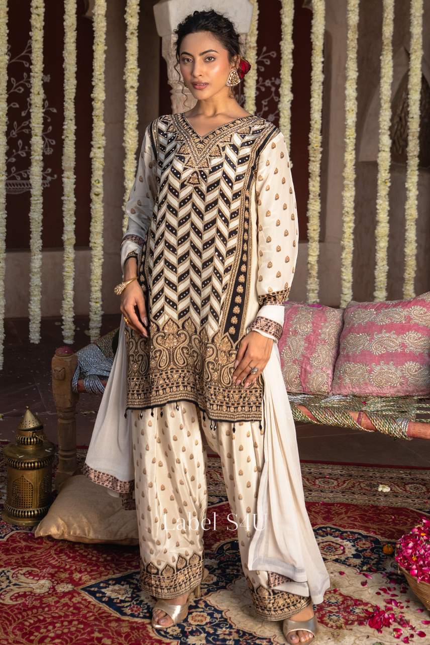 Ivory Zigzag Farshi Salwar Set
