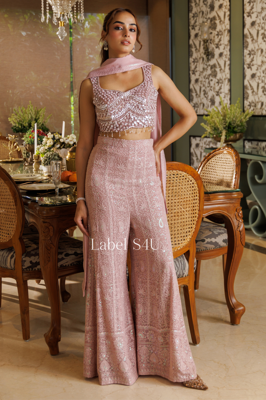 Rosé Symphony Embellished Palazzo Set for women | Label S4U