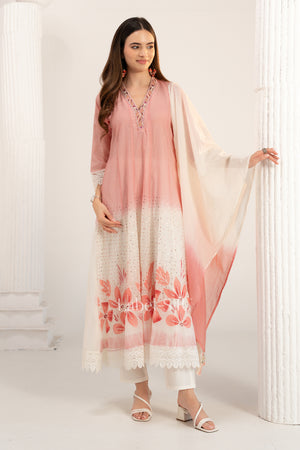 Calm Peach Printed Anarkali Set