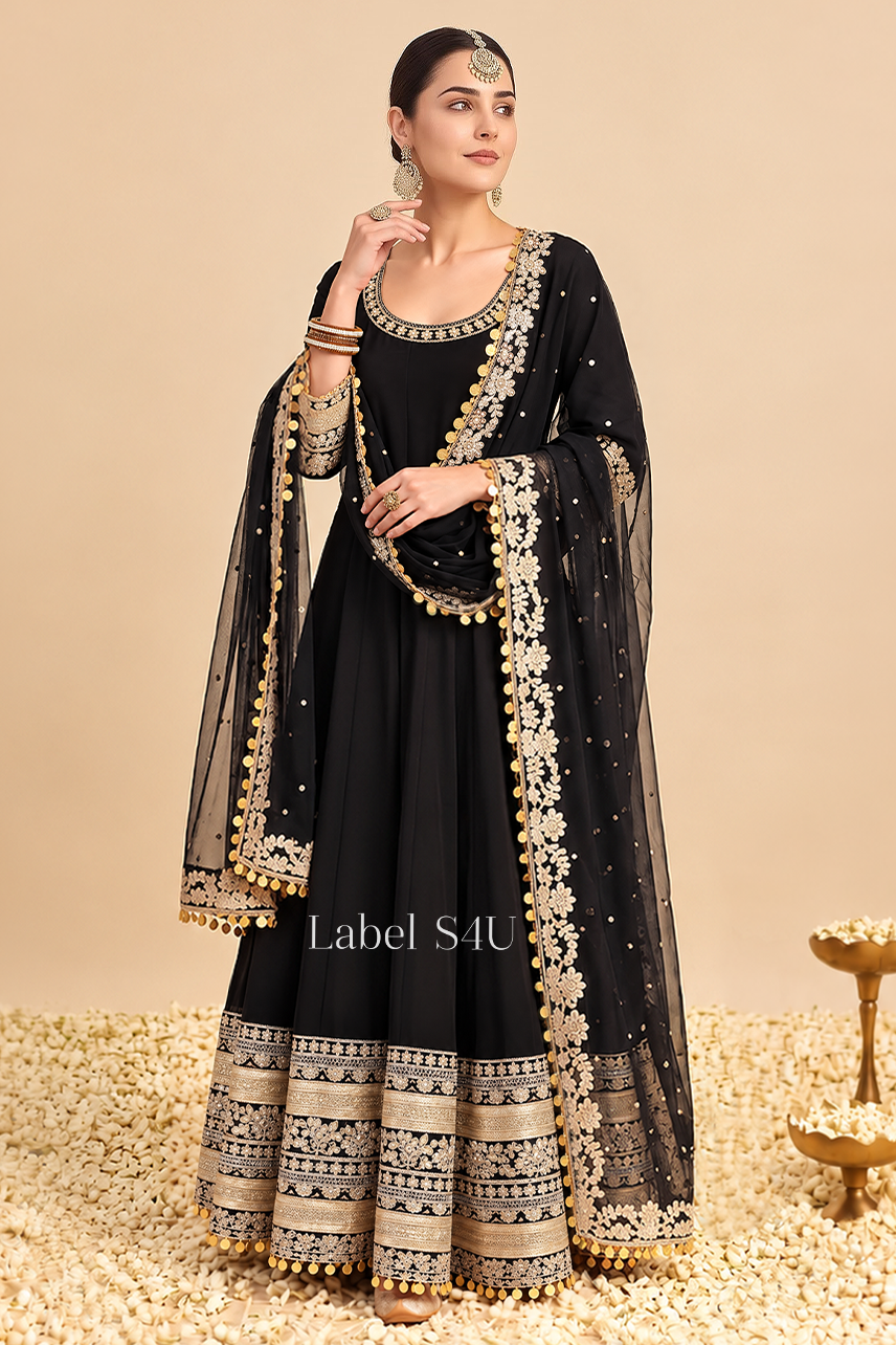 Royal Black Goldwork Anarkali