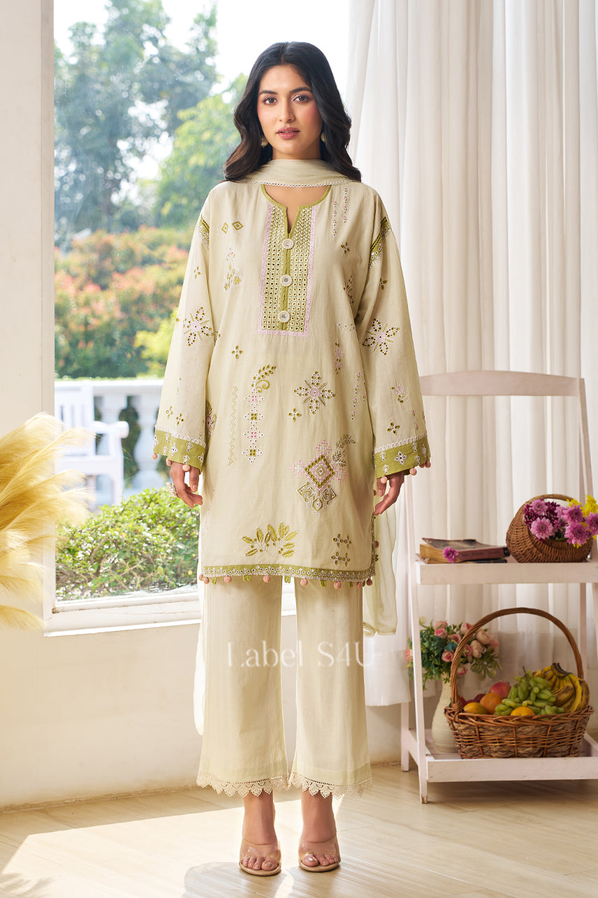 Soft Green Threadwork-Suit Set