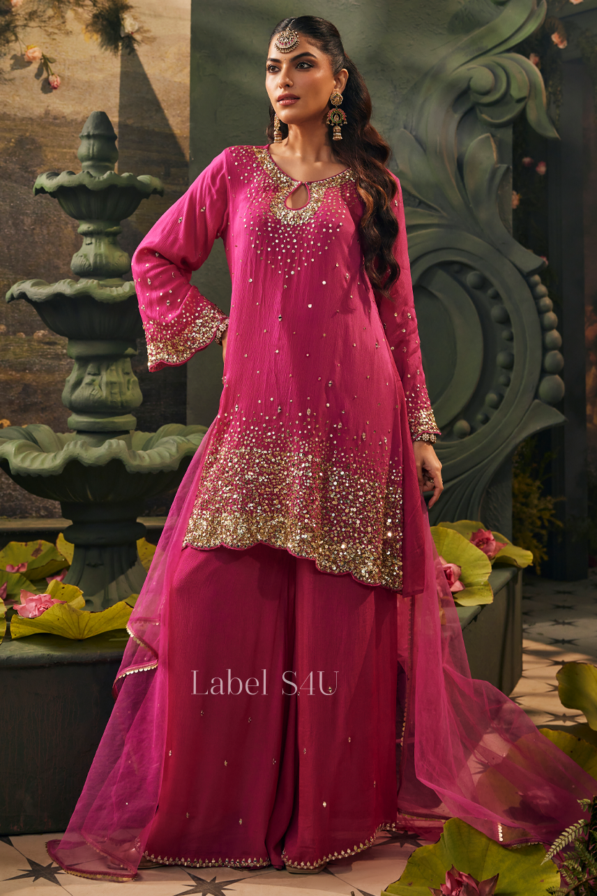 Pink Sequin Splash Palazzo Set