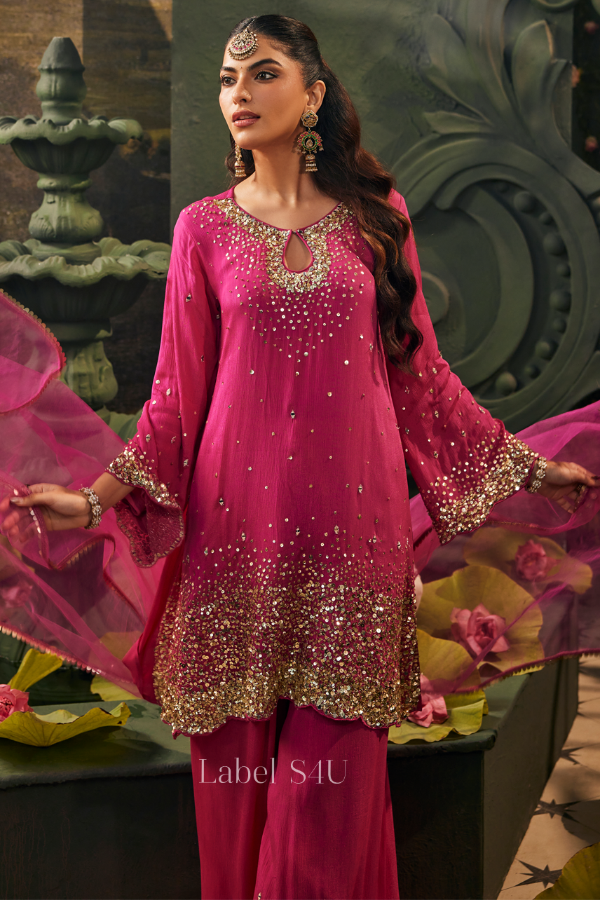 Pink Sequin Splash Palazzo Set