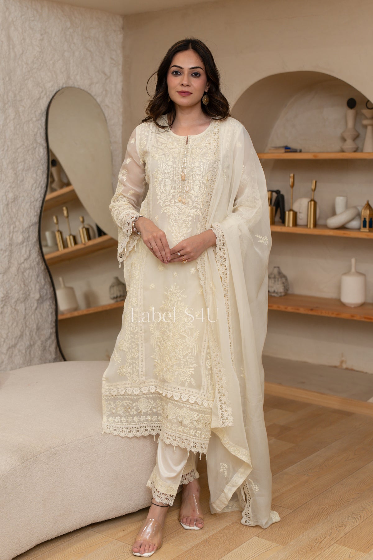 Ivory Whisper Embroidered-Suit Set