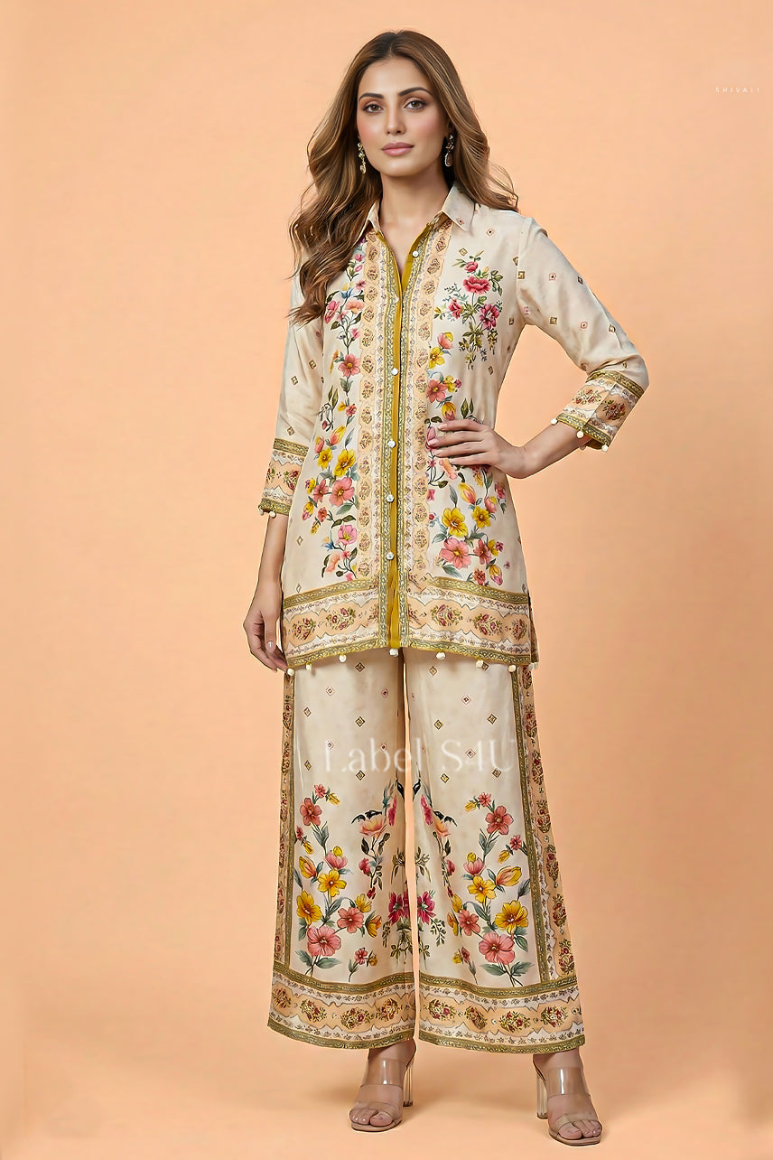 Cream Bohemian Crepe Co-ord Set