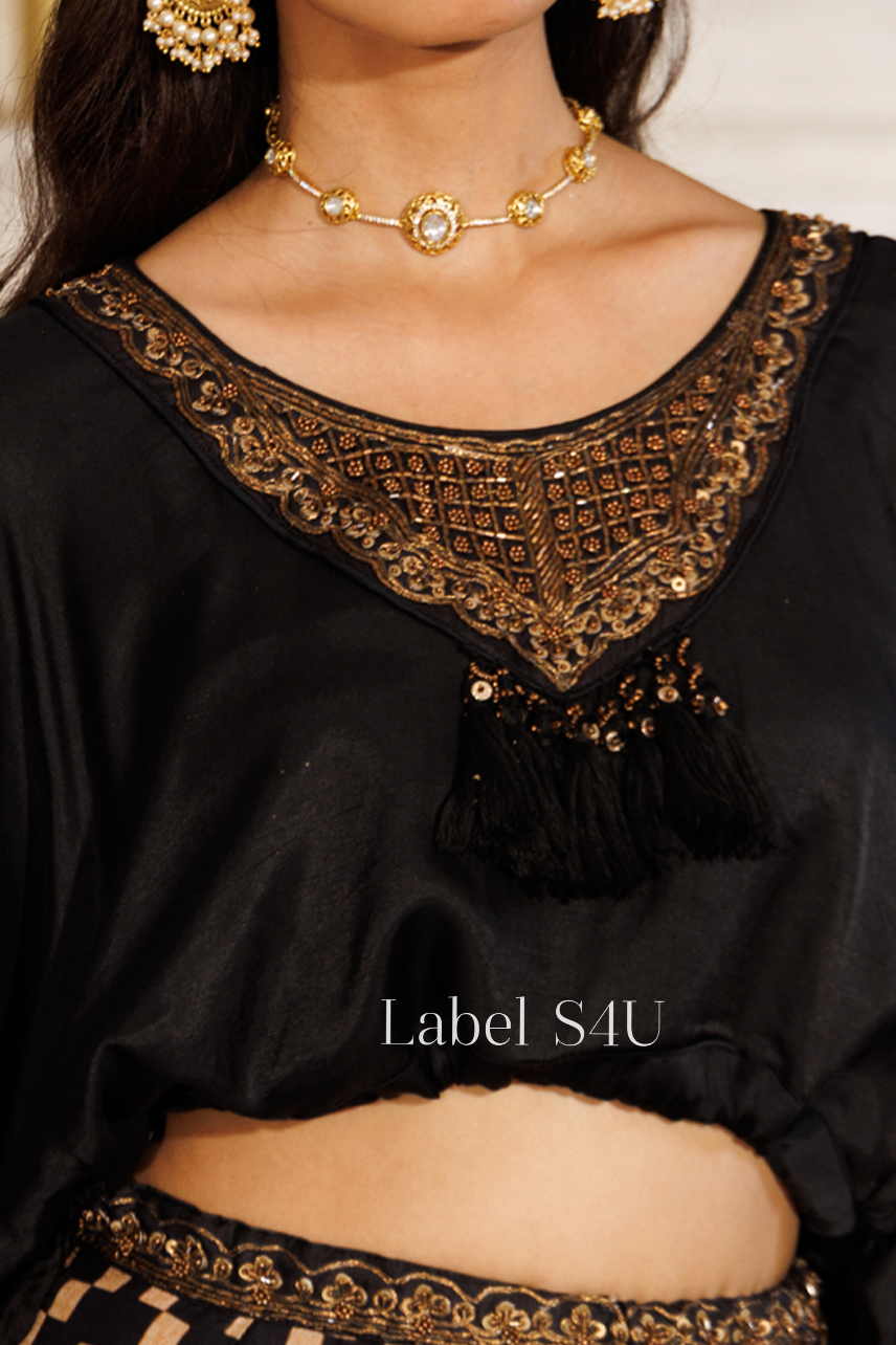 Black Mehfil Printed Skirt Set