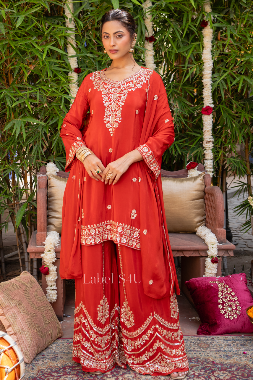 Rust Handwork Palazzo Set