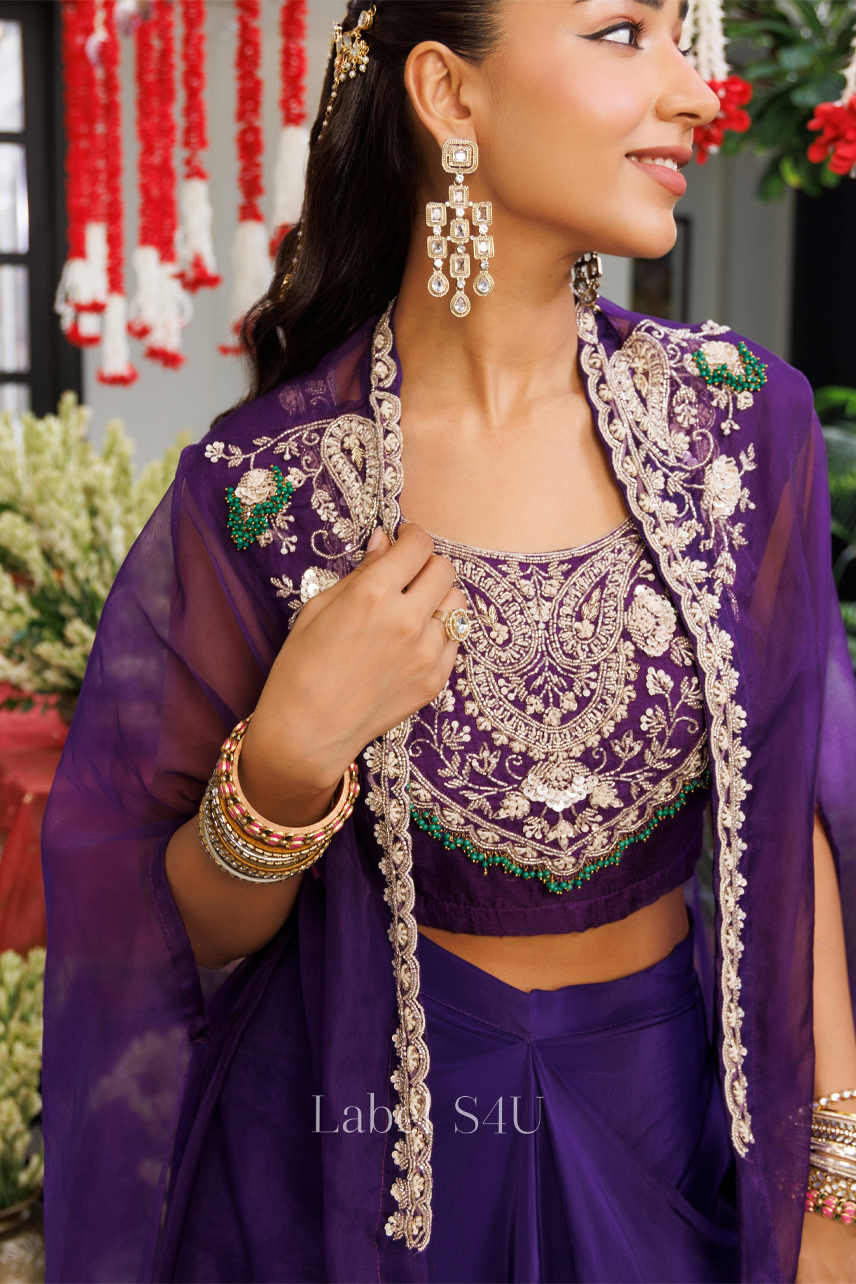 Purple Cape Drape Skirt Set