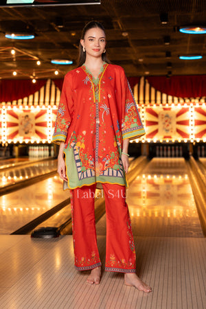 Red Carnival Cotton Lawn-Co-ord Set