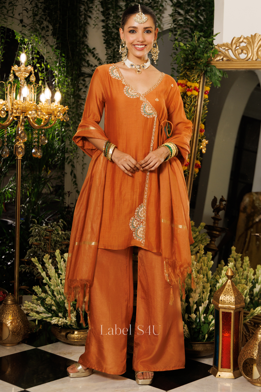 Rust Paisley Angrakha Suit Set