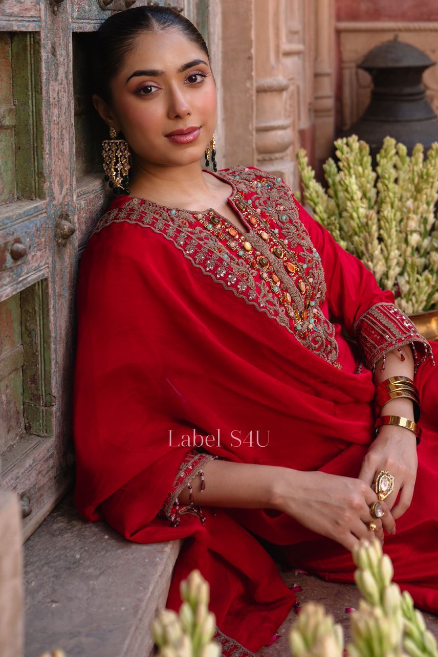 Pink Jewel Detail Farshi Salwar Set