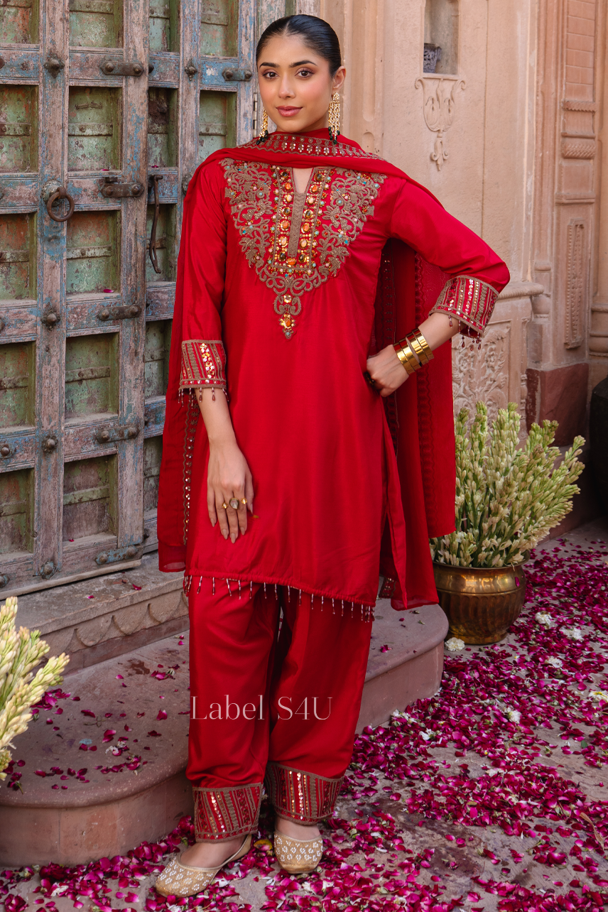 Pink Jewel Detail Farshi Salwar Set