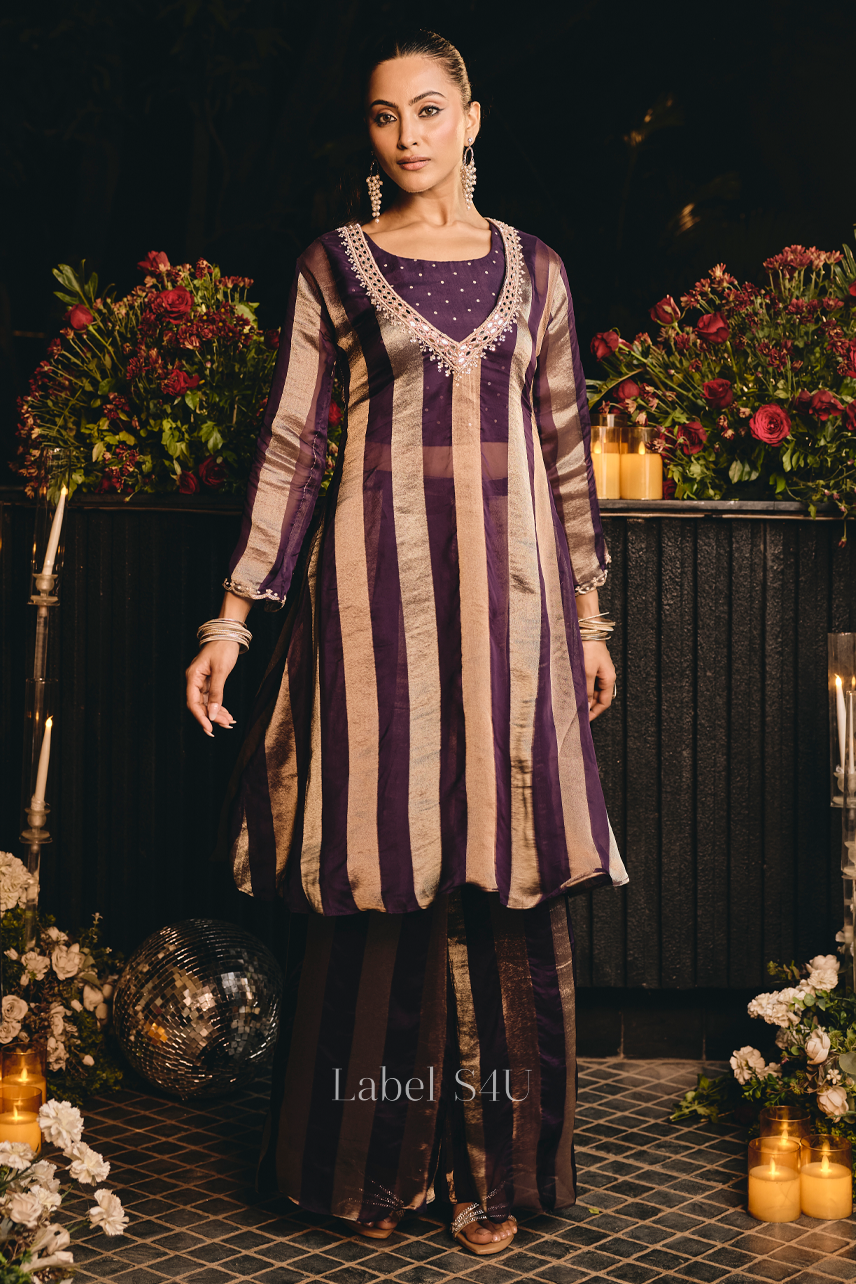 Plum Metallic Stripe Co-ord Set