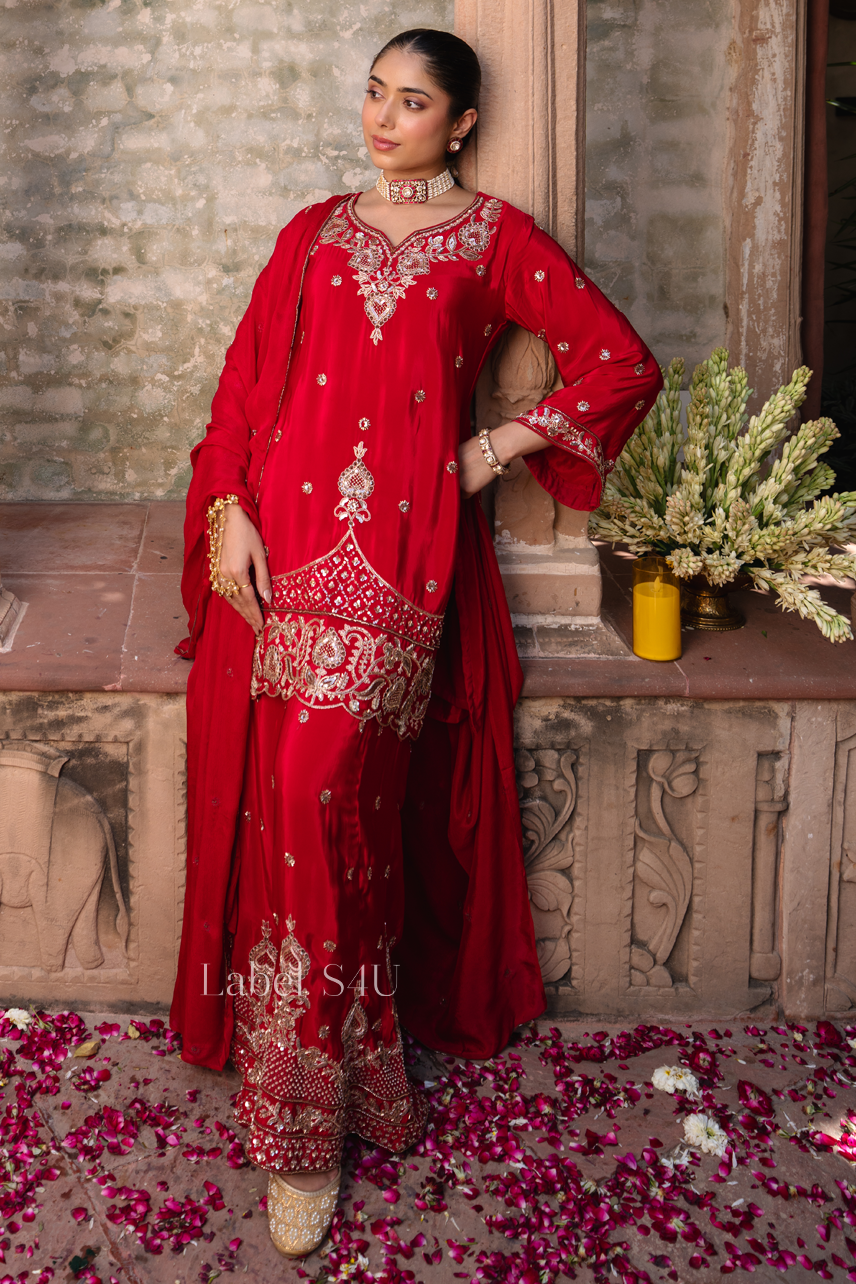 Rich in Red Handwork Palazzo Set