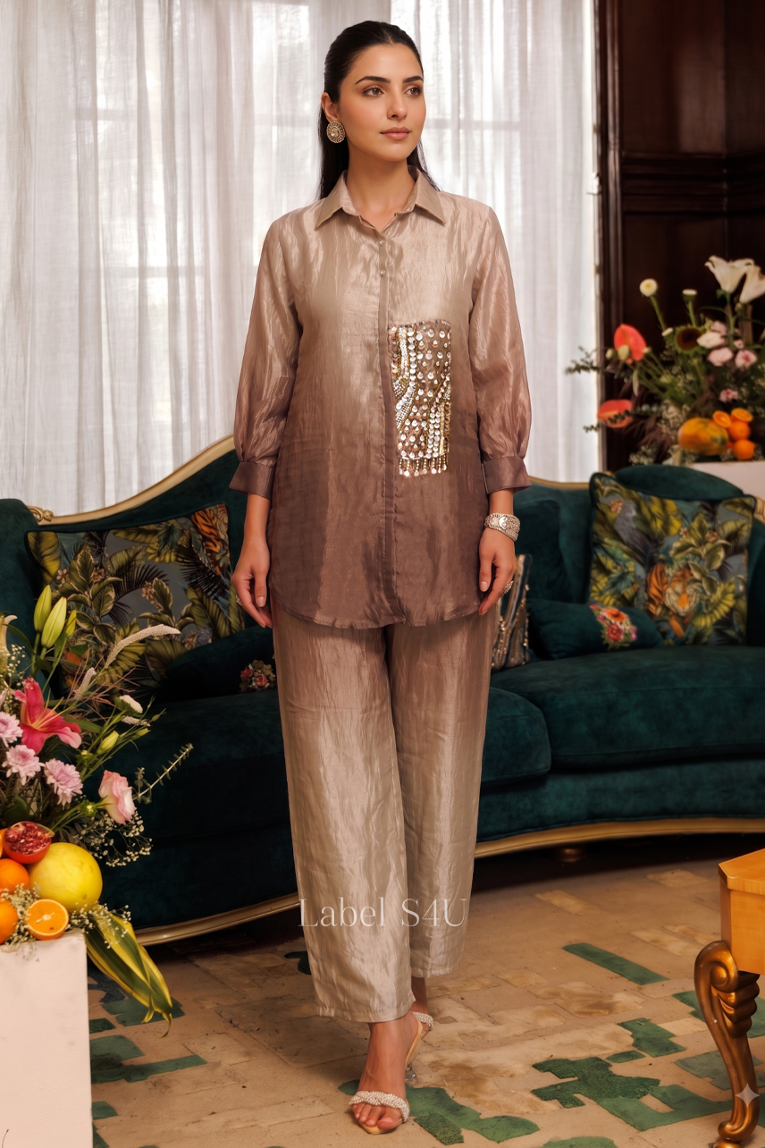 Taupe Sequin Ombre Co-ord Set