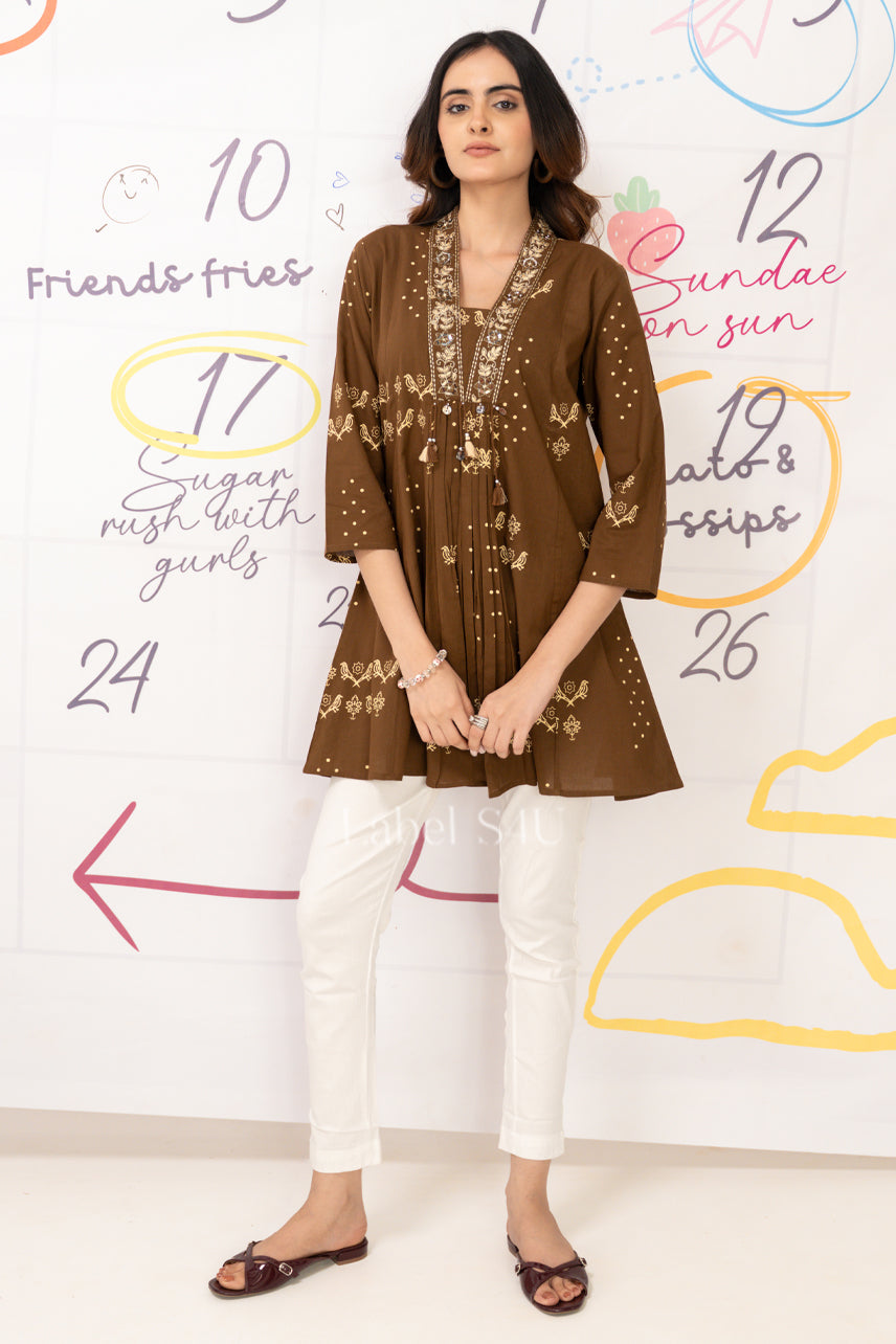 Mocha Folk Printed-Short Top