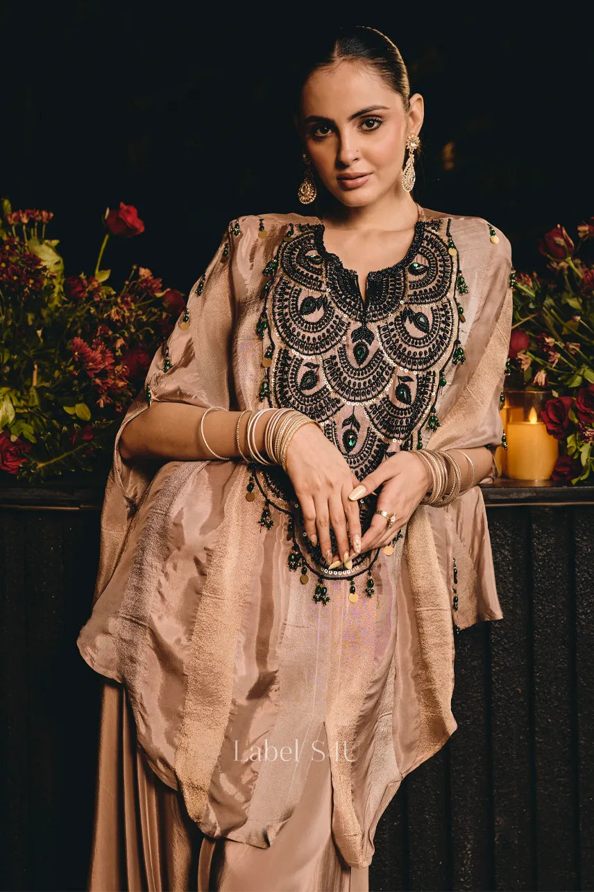 Brown Beaded Kaftan Set