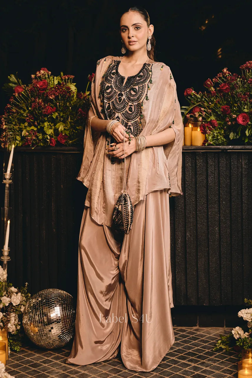 Brown Beaded Kaftan Set