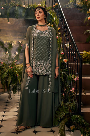 Olive Green Handwork-Palazzo Set