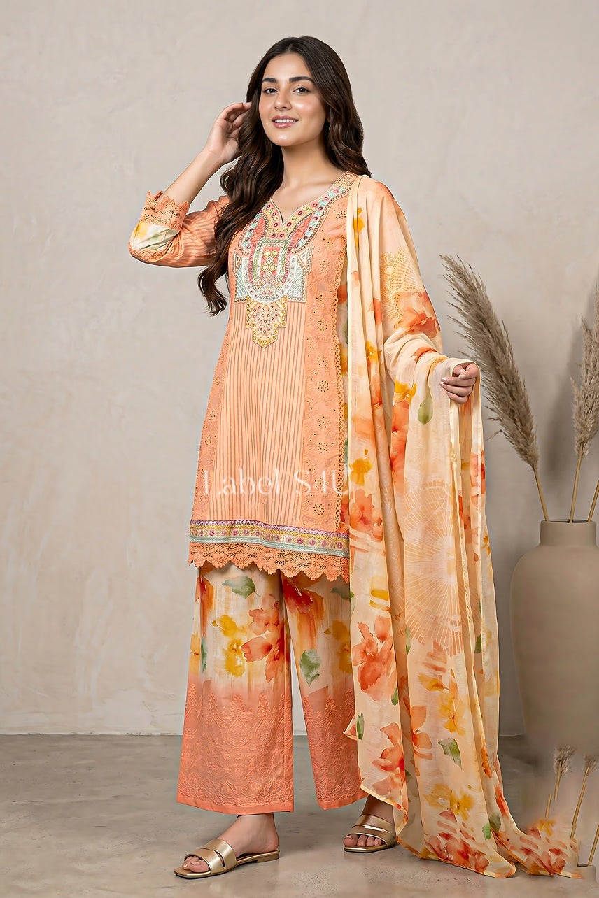 Peach Poetry Printed-Suit Set