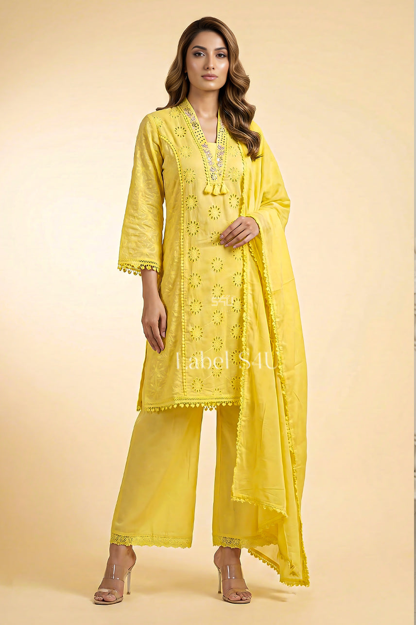 Sunshine Yellow Schiffli Suit Set