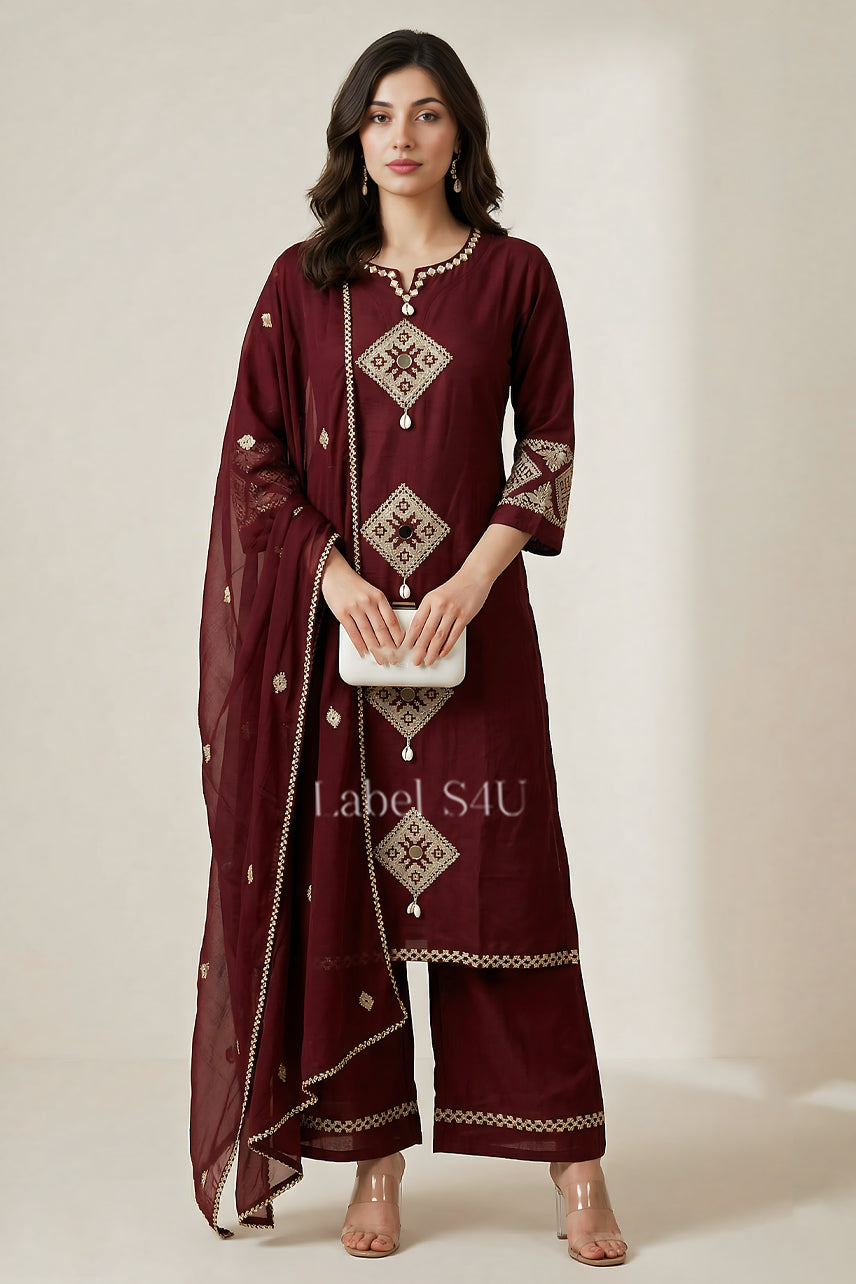 Maroon Muse Cotton-Suit Set