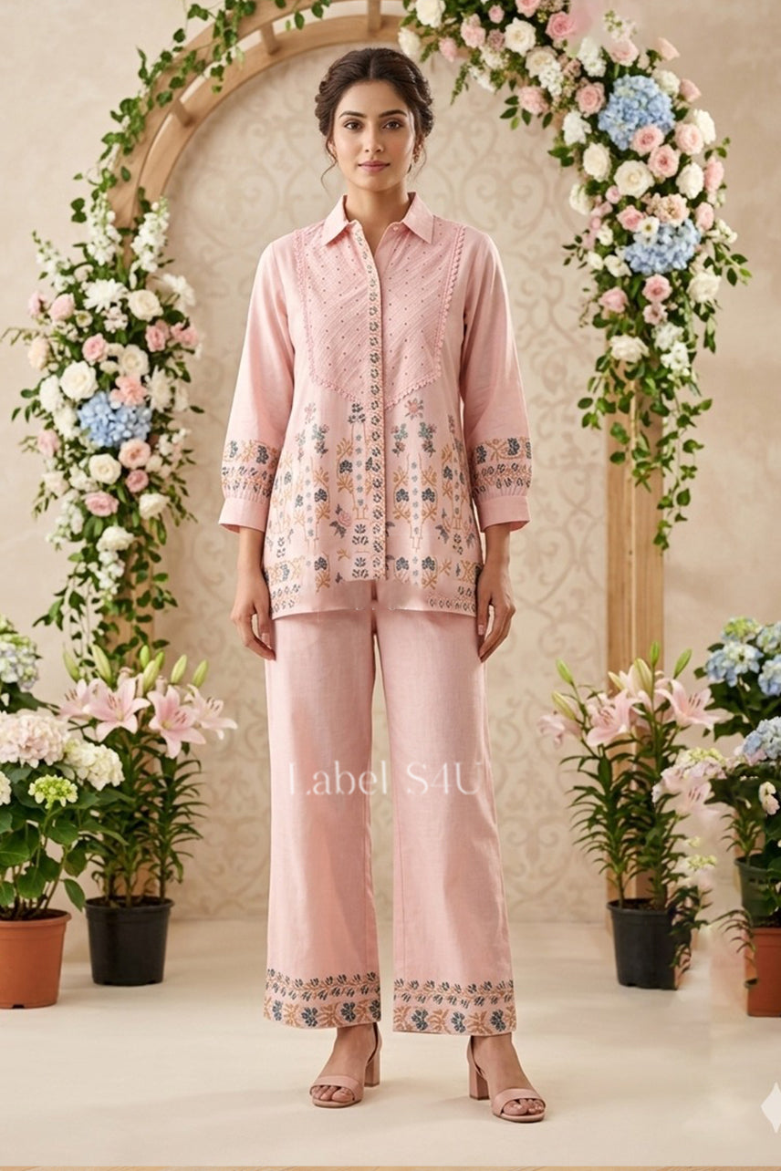 Pastel Embroidered Cotton-Co-ord Set