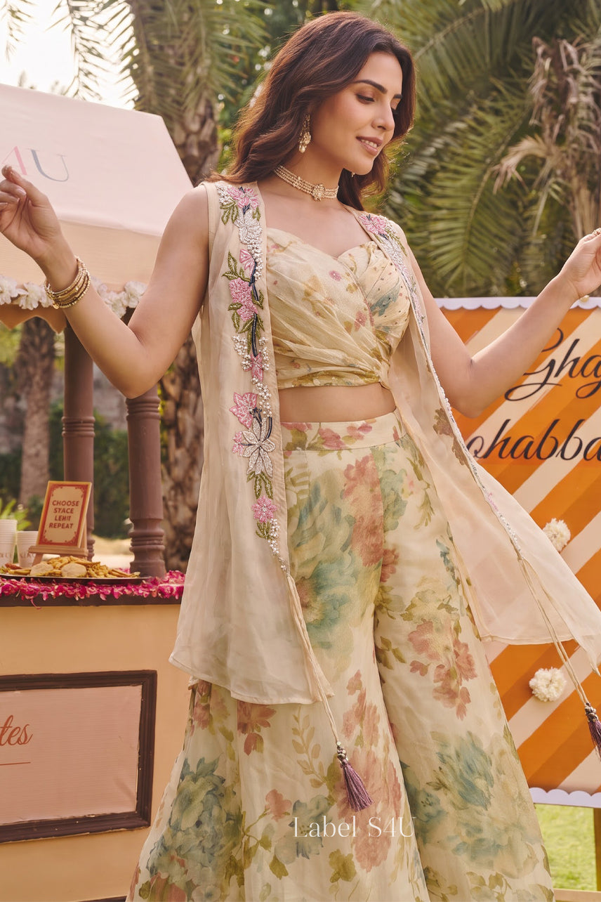 Pastel Bloom Tissue Palazzo Set