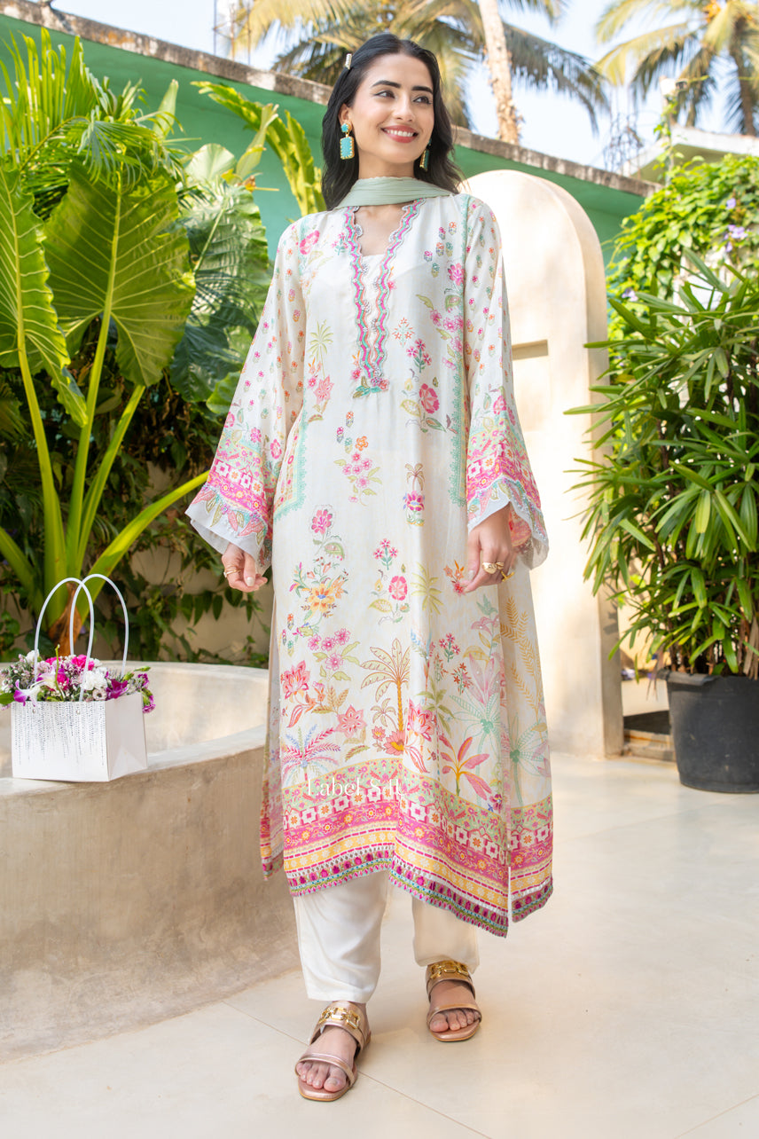 Cream Bloomscape Printed Suit Set