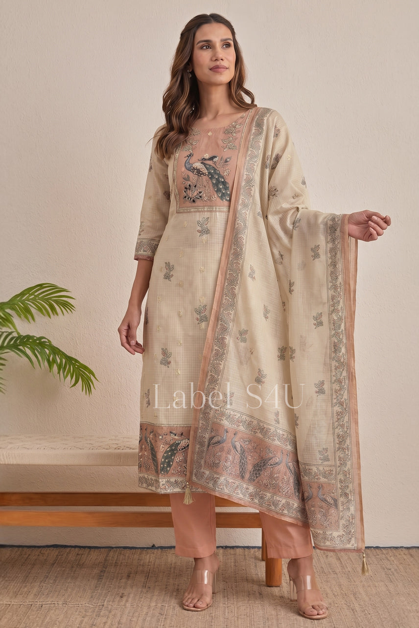 Ivory-Peach Classic Suit Set