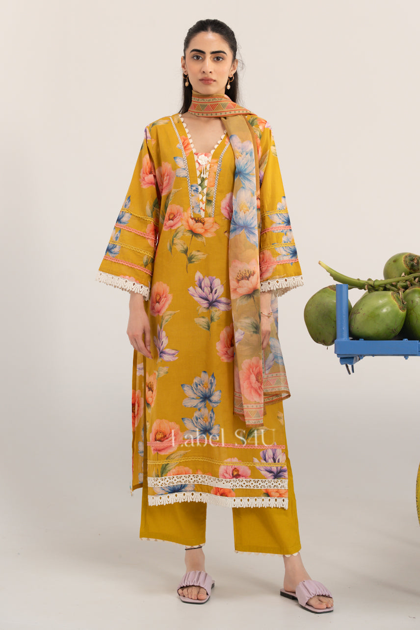 Saffron Flora Printed Suit Set