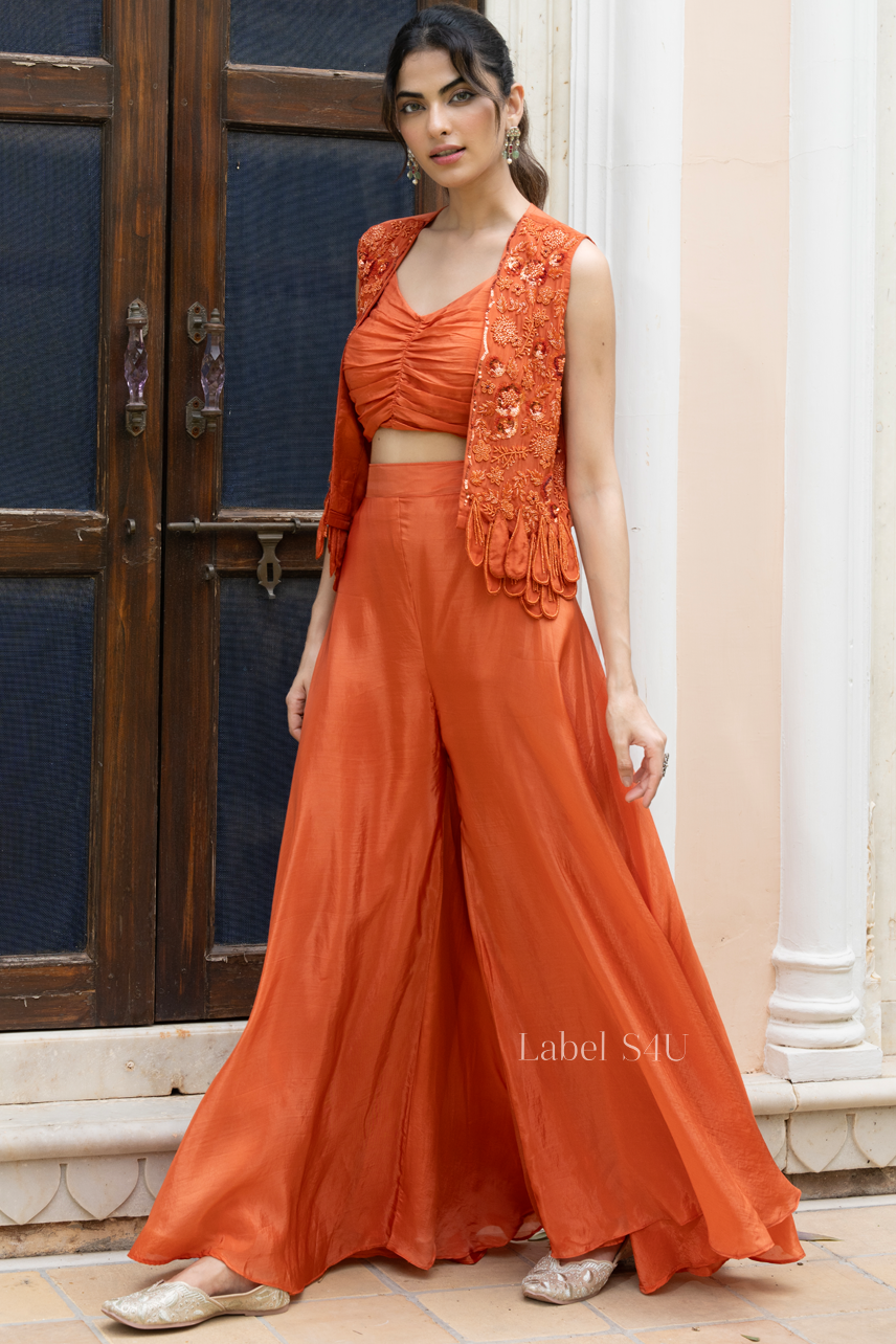 Rust Orange Fringe Jacket Set