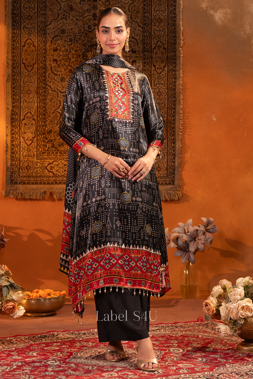 Black Heritage Printed Anarkali Set