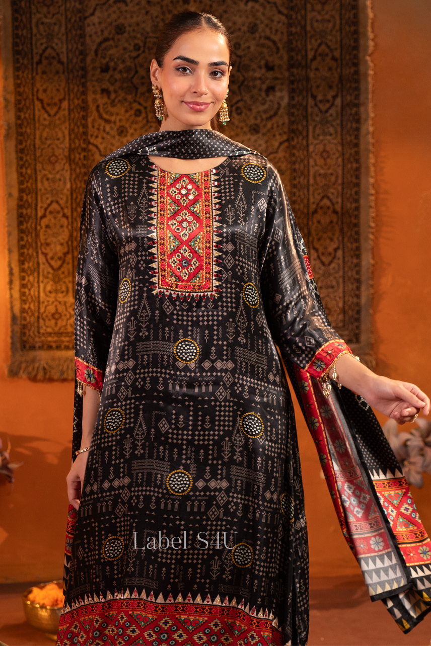 Black Heritage Printed Anarkali Set