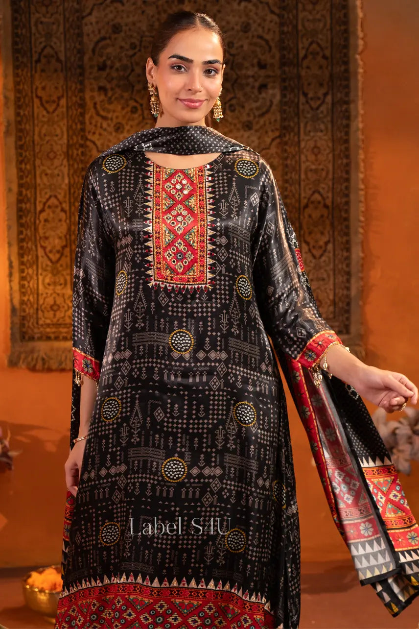 Black Heritage Printed Anarkali Set