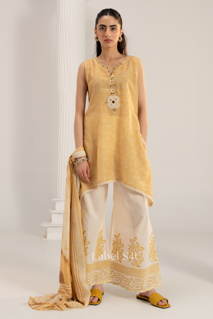 Mustard Printed Cotton Palazzo Set
