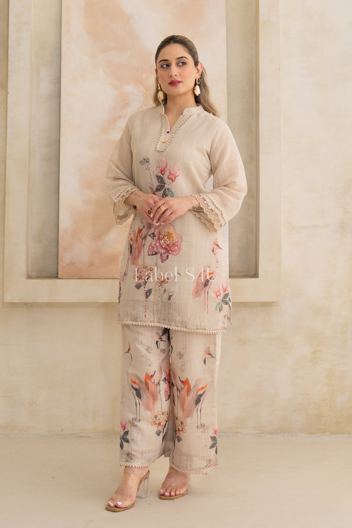 Beige Bloom Printed-Co-ord Set