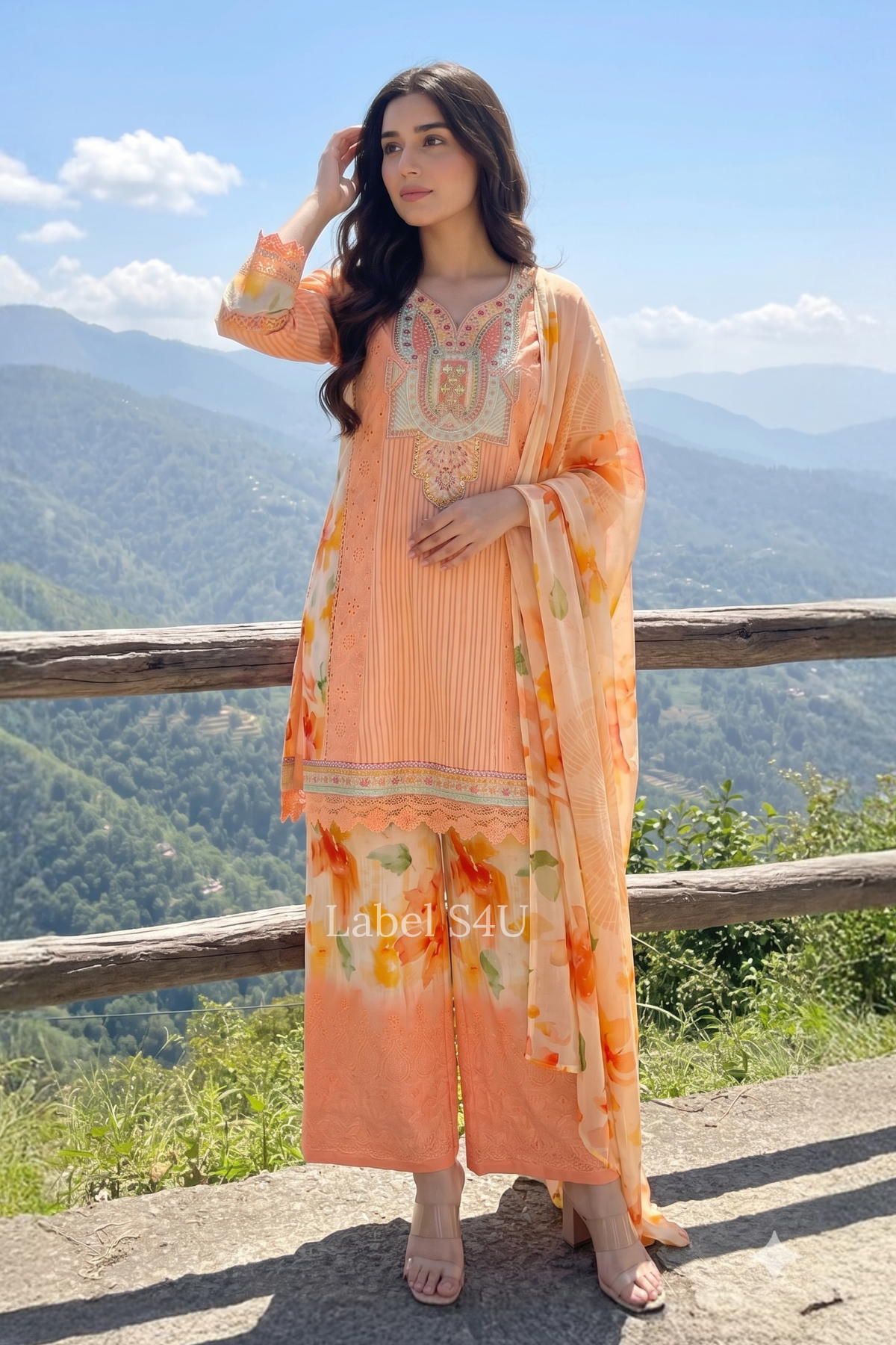 Peach Poetry Printed-Suit Set