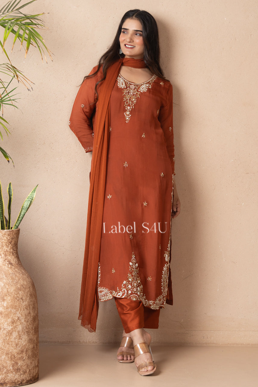 Rust Orange Handwork-Suit Set