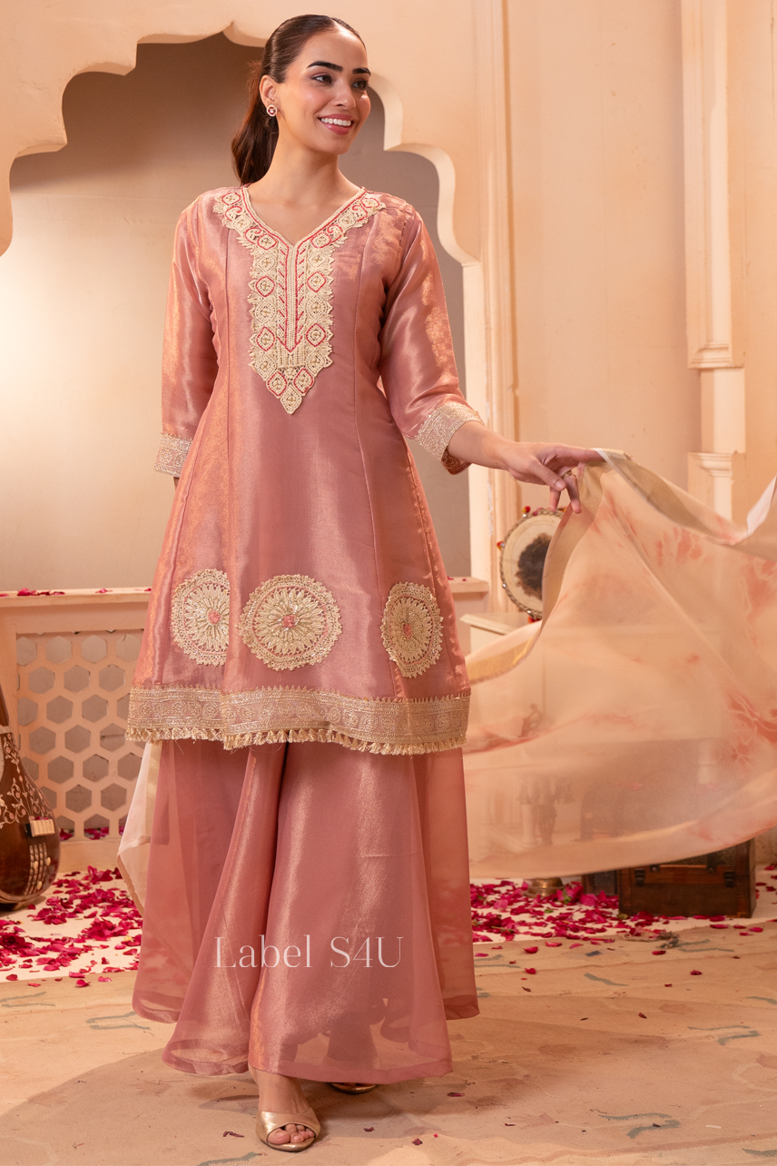 Blush Embroidered Tissue Palazzo Set