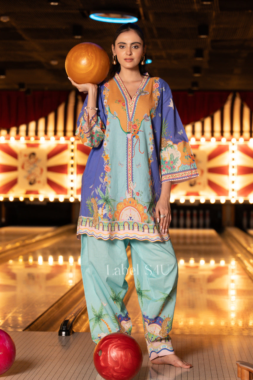 Blue Tropical Cotton-Co-ord Set