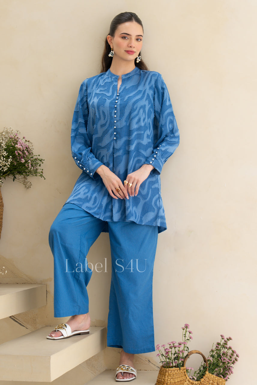 Ocean Blue Printed Cotton Co-Ord Set
