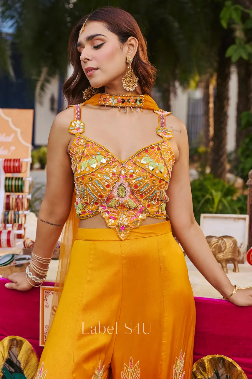 Sunset Bloom Handwork Palazzo Set