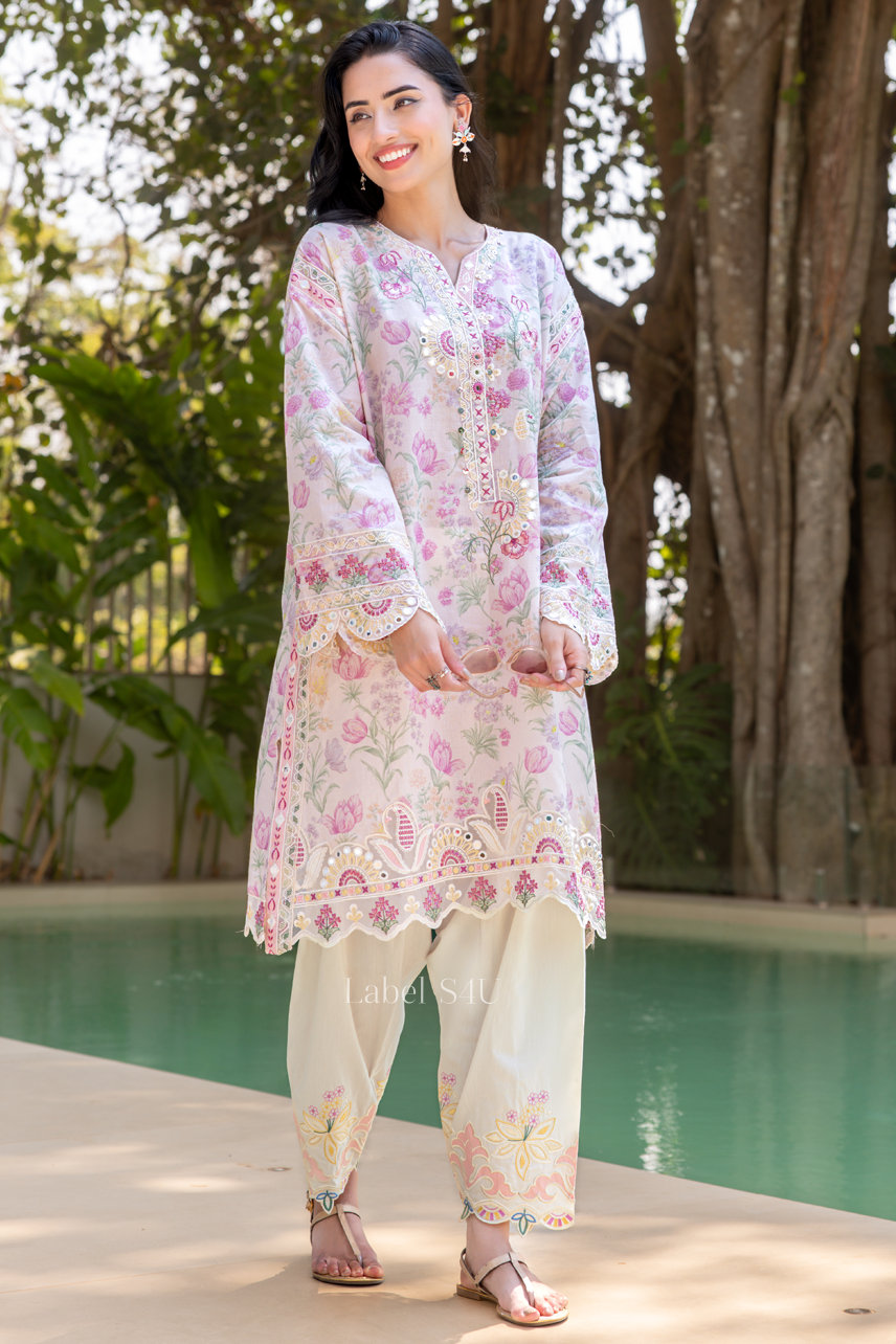 Rosé Mist Cotton Farshi Co-ord Set
