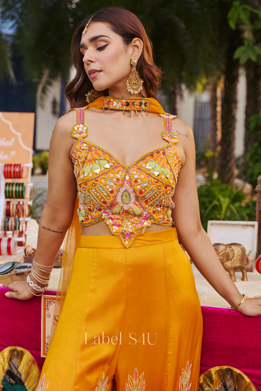 Sunset Bloom Handwork Palazzo Set
