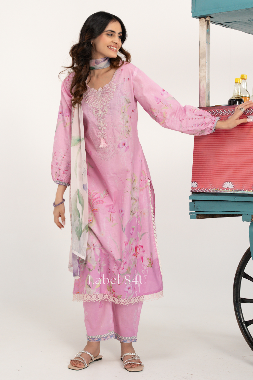 Floral Blush Printed Cotton Suit Set