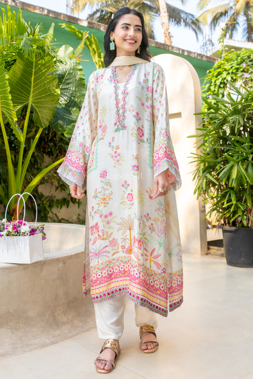Cream Bloomscape Printed Suit Set
